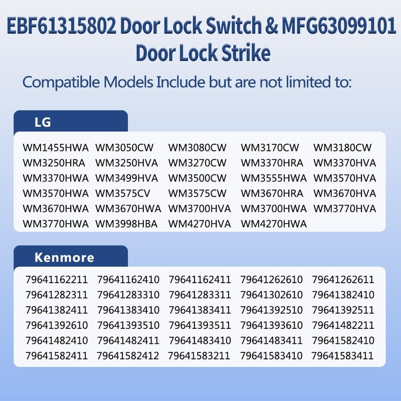 Reyhoar Upgraded EBF61315802 Washer Door Lock Switch & MFG63099101 Washer Door Lock Strike for LG/Kenmore Washing Machine, 2 Pcs Replacement Parts - Image 5